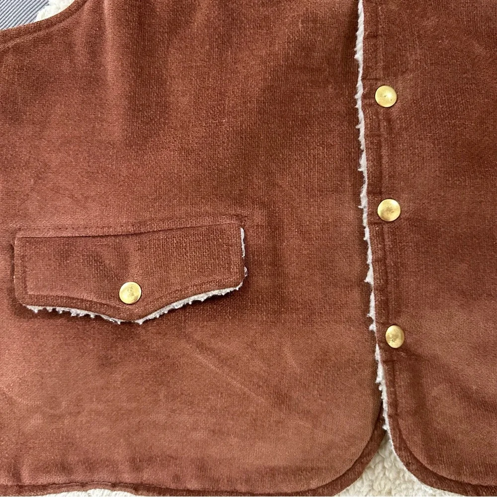 VTG 70s Westwind Sportswear Sherpa Lined Brown Corduroy Velour Vest Mens Medium - Picture 3 of 9
